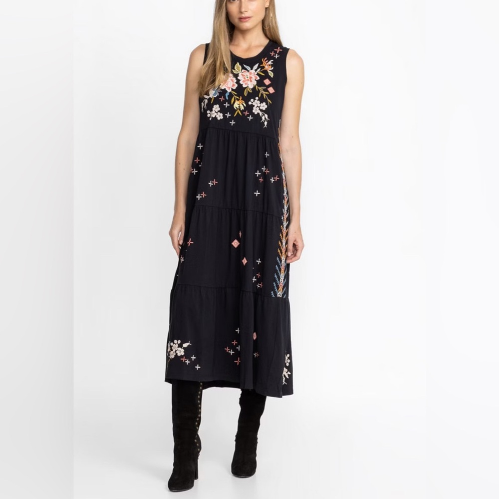 JOHNNY WAS Ceretti Floral Cotton Floral Embroidered Tank Dress Boho - Size S/M? - Picture 3 of 17
